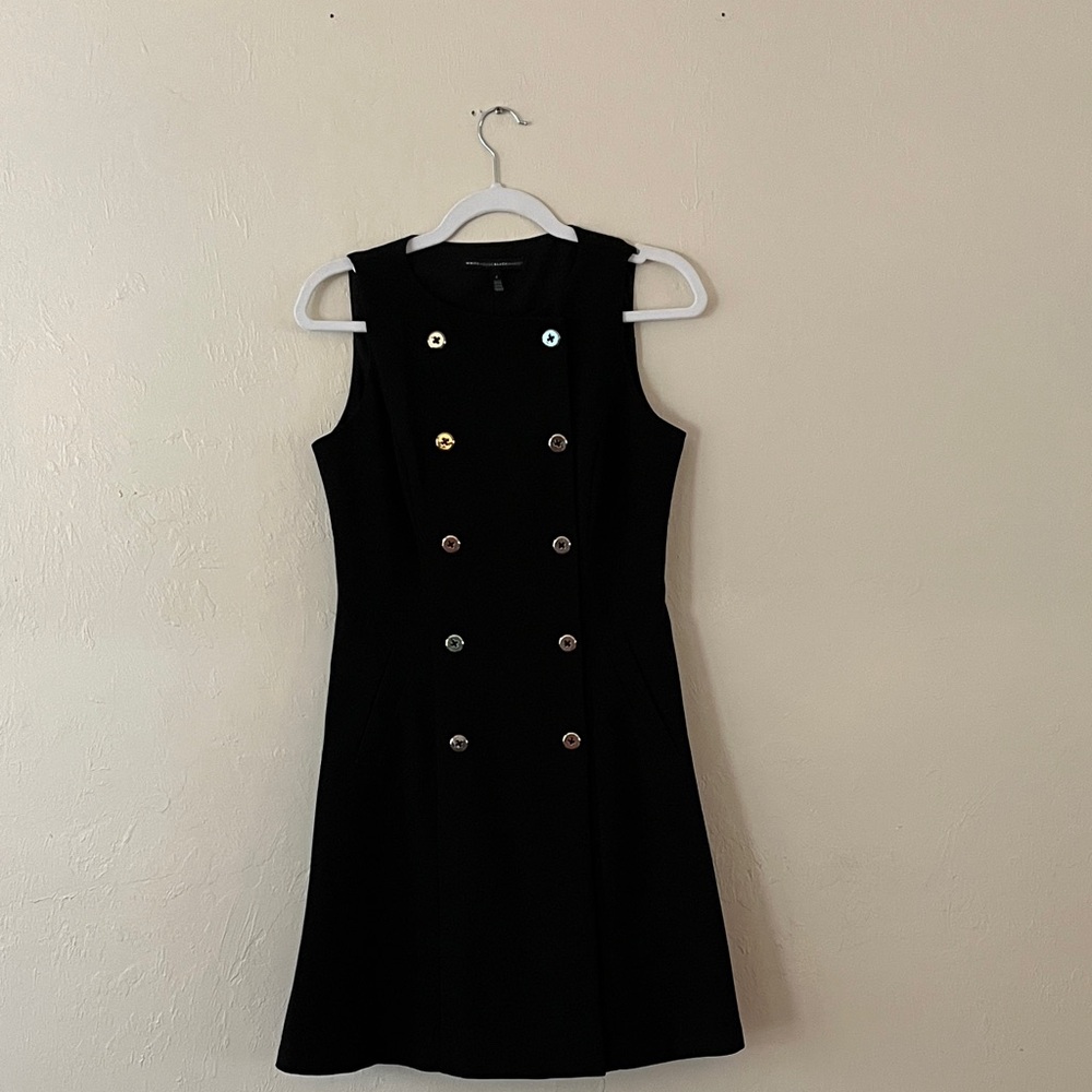 White House Black Market Black Double-Breasted Trenchcoat Detail Dress